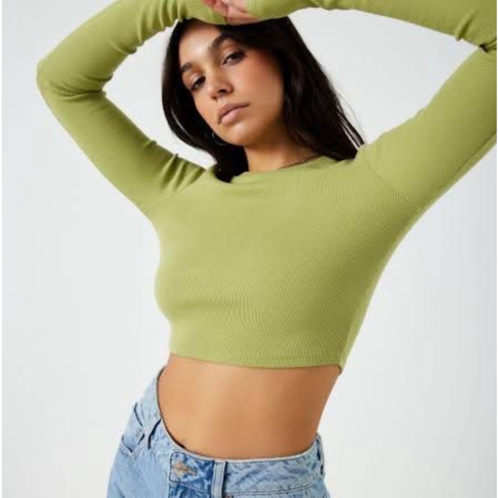 Garage lime green long sleeve crop top